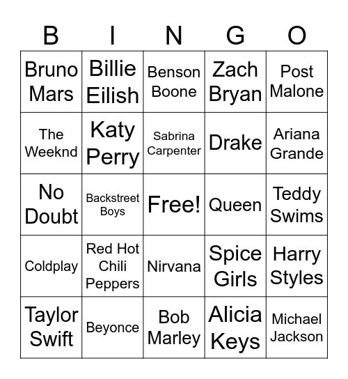 Song Bingo Card