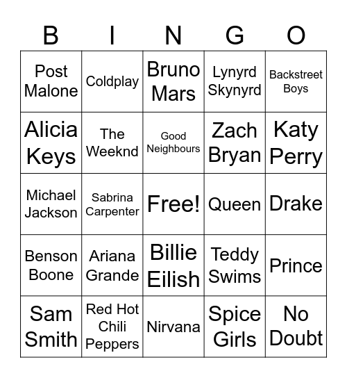 Song Bingo Card
