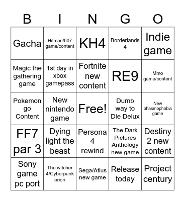Summer game fest Bingo Card