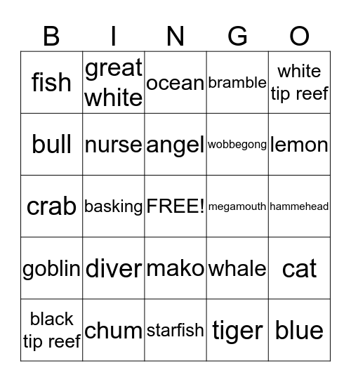 Shark Bingo Card