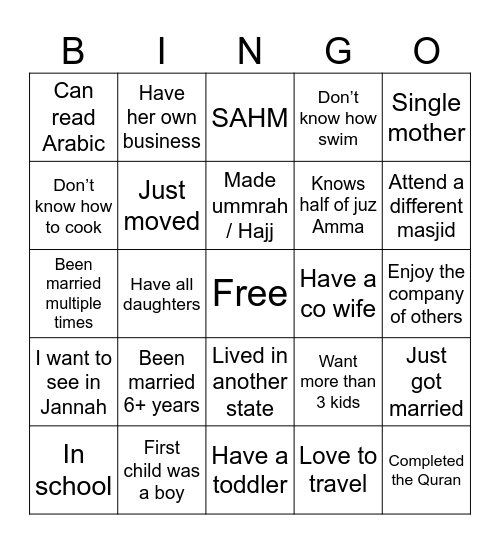 I met someone who Bingo Card