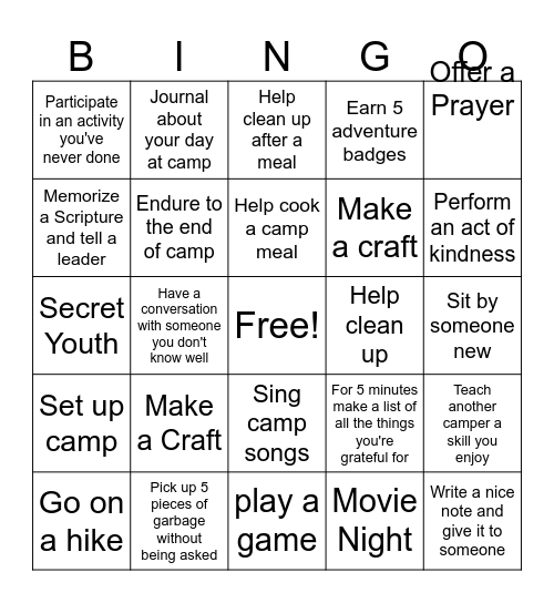 LOOK UP Bingo Card
