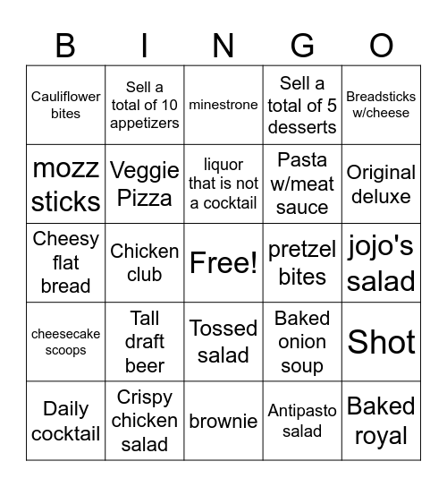 Upselling Bingo Card