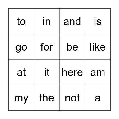 Heart Word Bingo Card
