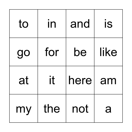 Heart Word Bingo Card