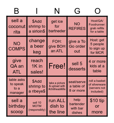 Chilis Bingo!! Bingo Card