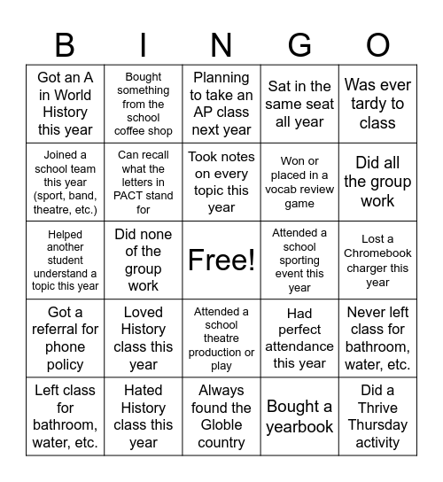 EOC BINGO Card