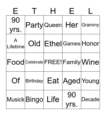 A Life Time of Celebrations, Guess Whos' 90 Bingo Card