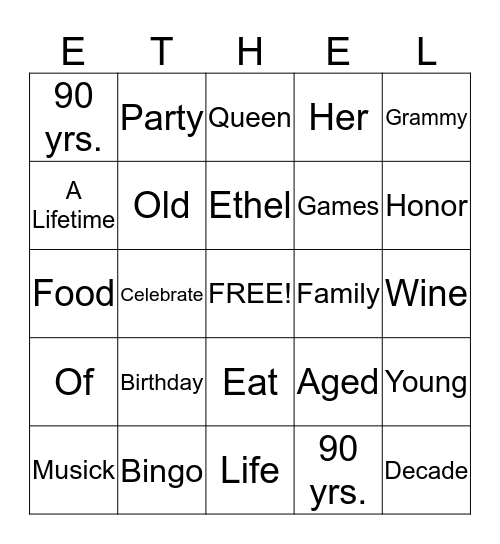 A Life Time of Celebrations, Guess Whos' 90 Bingo Card