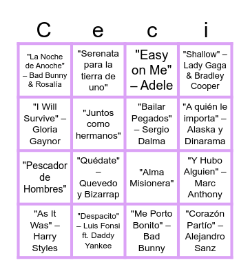 ¡BINGO MUSICAL! Bingo Card