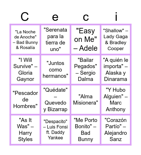 ¡BINGO MUSICAL! Bingo Card
