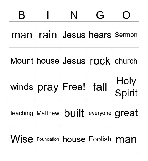 Sermon Bingo Card