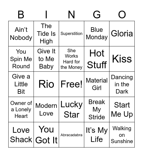 20MB Music Bingo Round 1 Bingo Card