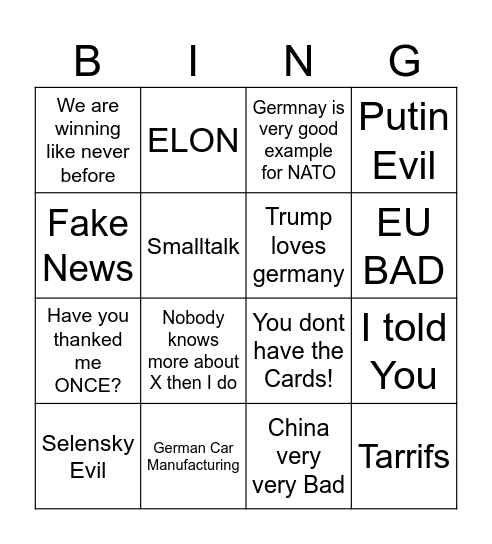 TRUMP MERZ Bingo Card