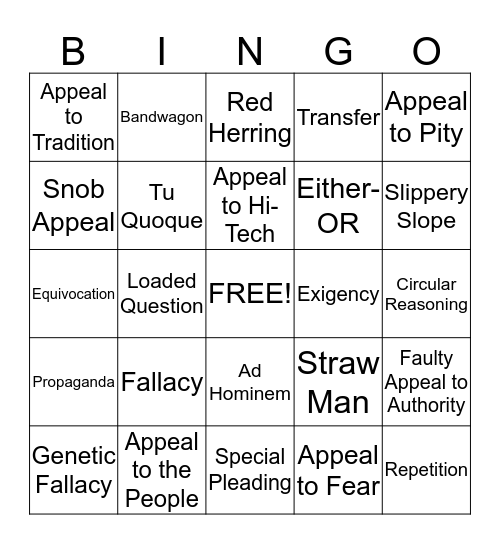 Fallacy Detective Bingo Card