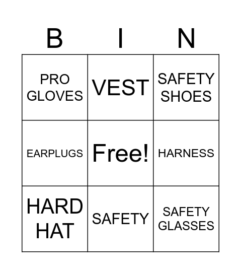 SAFETY Bingo Card