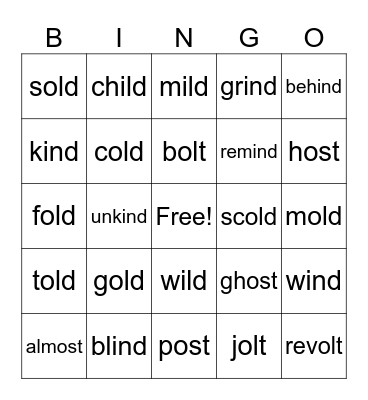 Wild Old Words Bingo Card