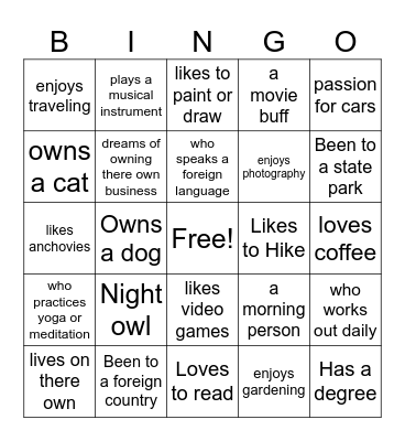Find Someone who... Bingo Card