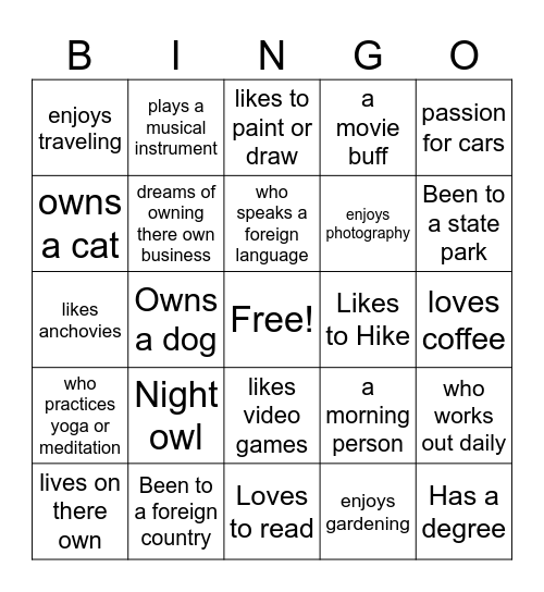 Find Someone who... Bingo Card