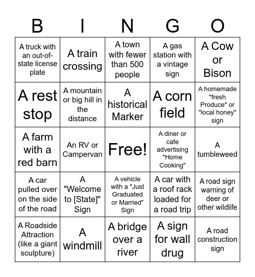 Vacation Bingo Card