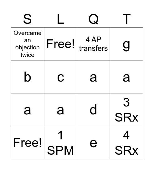 Thursday 6/5 SLTQ Bingo HCS Bingo Card