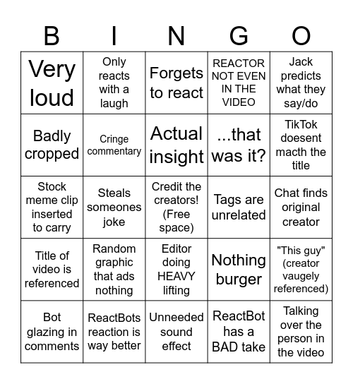 Bad reactor bingo Card