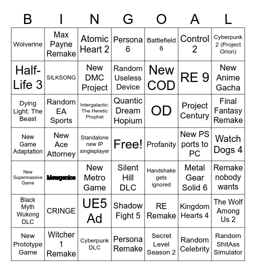 Summer Game Fest 2025 (NEW) Bingo Card