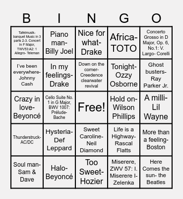 Music Bingo Card