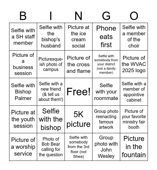 WVAC 2025 Youth Bingo Card