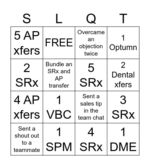 Thursday 6/5 SLTQ Bingo HCS Bingo Card
