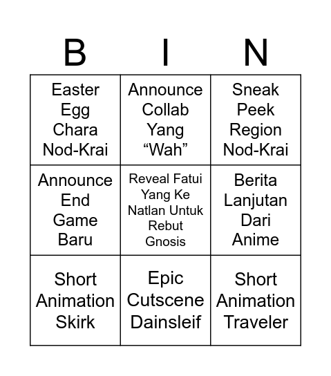Genshin Bingo Card