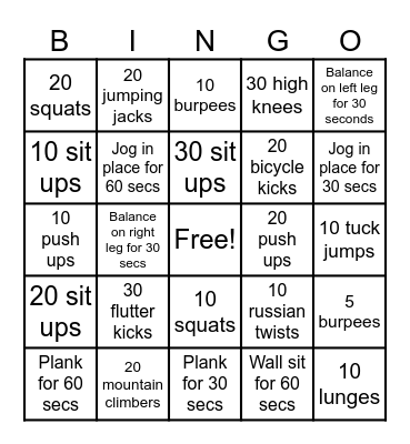 Fitness Bingo Card