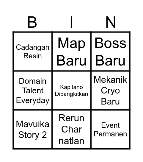 Bingo Genshin 5.7 Bingo Card