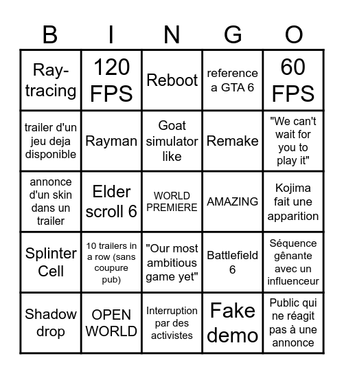 Summer Game Fest Bingo Card