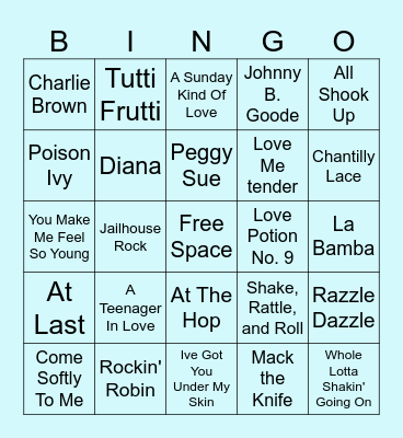 50's Music Bingo Card