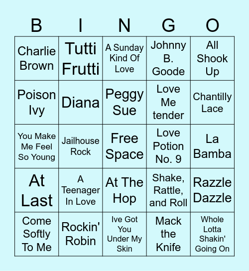 50's Music Bingo Card