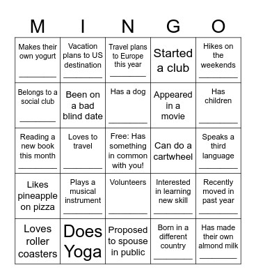 Mingle Bingo Card