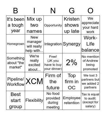Firm Meeting Bingo Card
