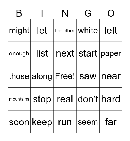Fry 3rd 100 Bingo Card