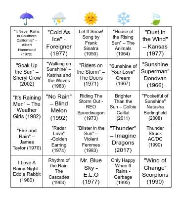 WEATHER Bingo Card