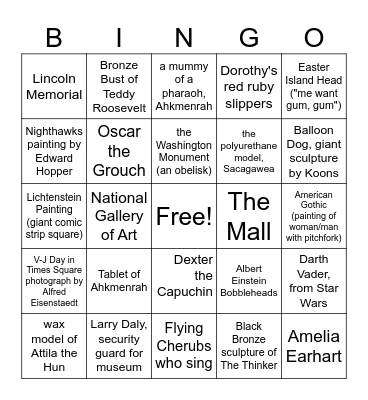 Night at the Museum: Battle of the Smithsonian Bingo Card