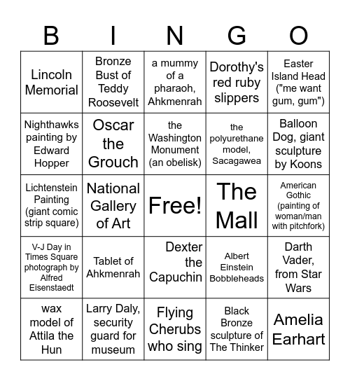 Night at the Museum: Battle of the Smithsonian Bingo Card