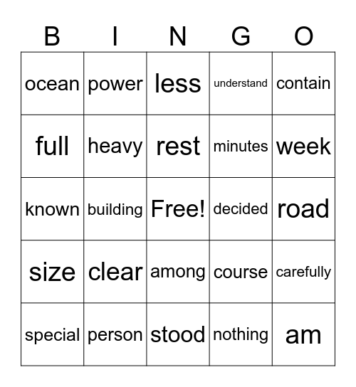 Fry 5th 100 Bingo Card