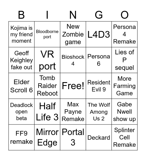 Summer Game Cope Bingo Card