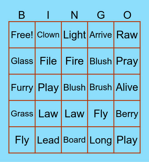 R & L minimal pairs Bingo Card