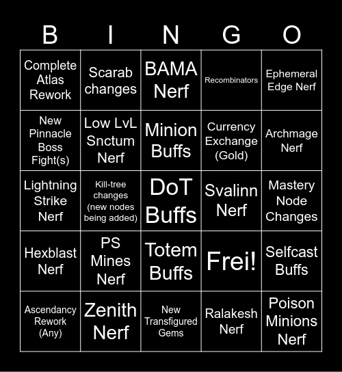 Path Of Exile Bingo Card