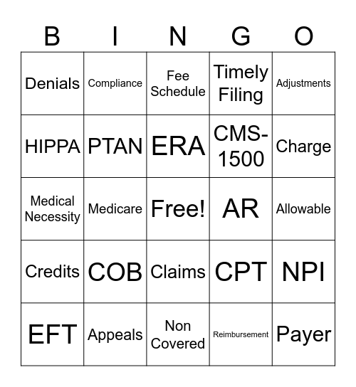 Medical Billing  Bingo Card