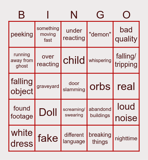 Scary Video Bingo Card