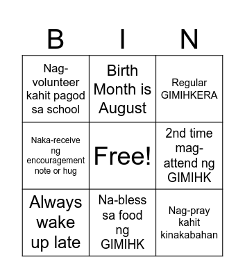 GIMIHK BINGO Card