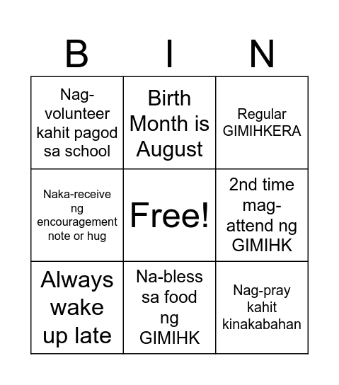 GIMIHK BINGO Card